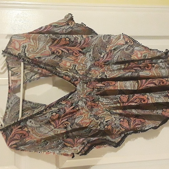 Victoria's Secret Vntg Deep V-Neck Swim Cover-Up Paisley Crochet Trim Mini Dress - Picture 11 of 14